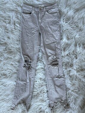 L'AGENCE Beige Distressed Raw Hem Straight Leg Jeans Size 25